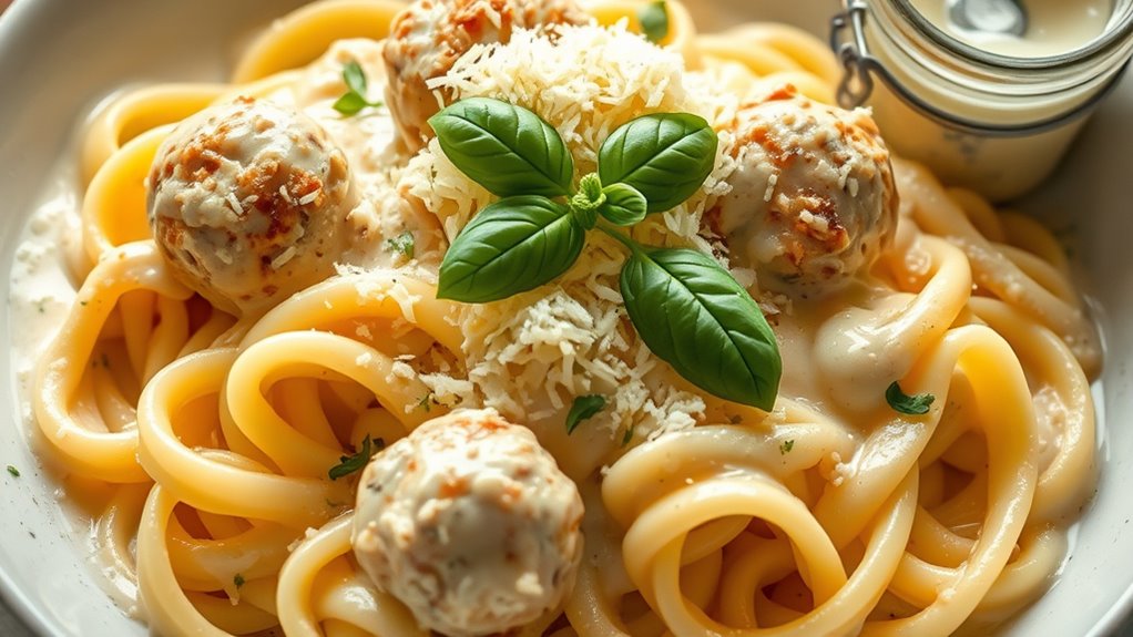 creamy chicken meatball pasta